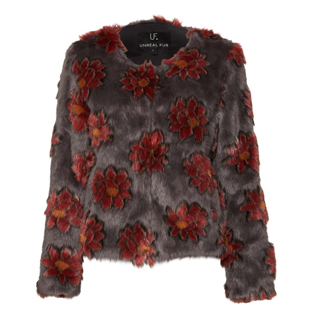 Unreal Fur Moon Flower Jacket, size L, NWT🌹